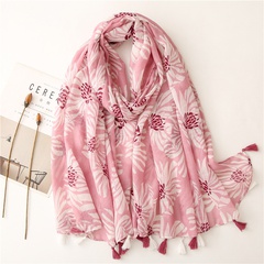 new style cotton and linen hand-feel scarf plain floret soft fabric printing travel sunscreen shawl silk scarf
