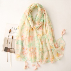 new style cotton and linen hand feeling scarf light gray small flower soft fabric printing travel sunscreen shawl silk scarf