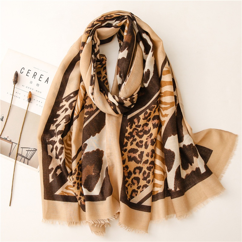 soft cotton and linen scarf diagonal leopard zebra pattern loose beard printing travel sunscreen shawl silk scarf