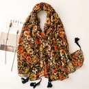 new style cotton and linen feel scarf female dark color flower printing Bali yarn travel sunscreen shawl silk scarfpicture13