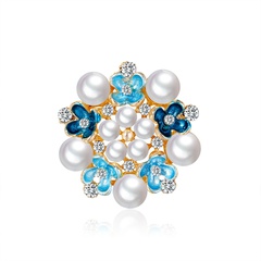 Simple blue flower diamond brooch alloy pearl flower brooch accessory