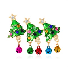 Christmas Tree Bell Brooch Rhinestone Painted Oil Drop Clothing Accessories Pin