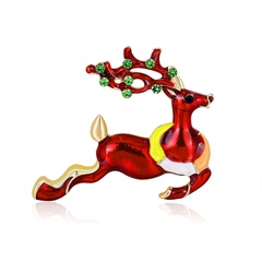 Fashion Creative Red Christmas Elk Brooch Alloy Rhinestone Drop Oil Corsage