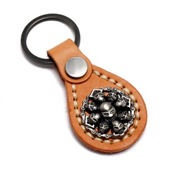 Simple creative exquisite small gifts hand stitched retro cowhide keychain skull car key pendant