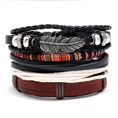 fashion jewelry hand-woven retro cowhide bracelet diy four-piece bohemian combination bracelet