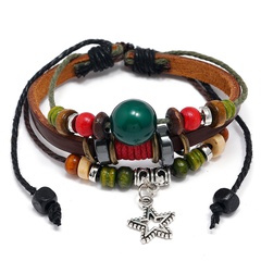 Design créatif punk nouveau bracelet en cuir perlé multicouche petit pendentif étoile à cinq branches