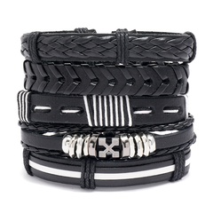 fashion jewelry retro braided leather bracelet simple diy combination set imitation leather bracelet
