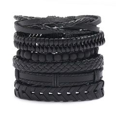 retro black woven men's leather bracelet simple diy combination set bracelet