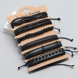 retro black woven mens leather bracelet simple diy combination set braceletpicture9