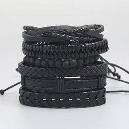 retro black woven mens leather bracelet simple diy combination set braceletpicture10