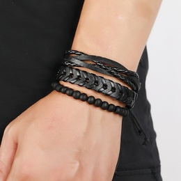 retro black woven mens leather bracelet simple diy combination set braceletpicture11