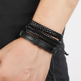 retro black woven mens leather bracelet simple diy combination set braceletpicture12