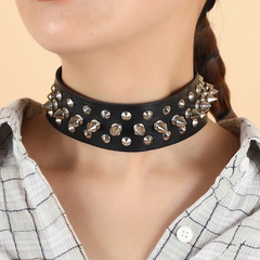 punk rock spiked rivets sexy leather necklace choker personality street clavicle chain neckband