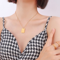 cross-border hot-selling retro checkerboard square brand necklace titanium steel clavicle chain 18k real gold plated jewelry