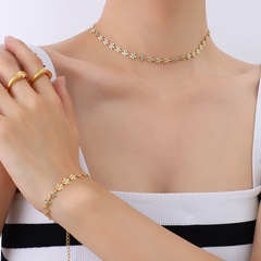 18k gold flower blue dripping oil new niche light luxury bracelet necklace