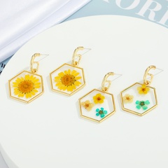 Korean new European and American jewelry Hexagonal flower Irregular shape Handmade earrings