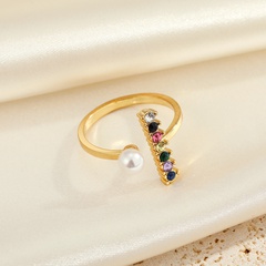 bague de diamant de couleur rectangulaire avec perle de nouveau bijou transfrontalier bague d'index réglable à ouverture irrégulière créative