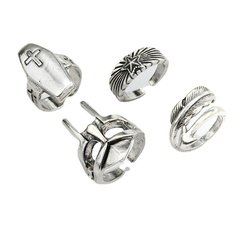 new trend retro cross five-pointed star feather ring punk hollow mask ring cross-border