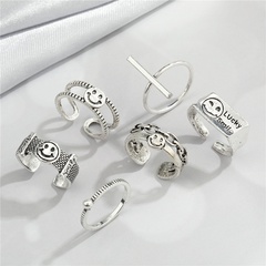 new trend punk metal smiley ring retro simple round bead word ring cross-border jewelry