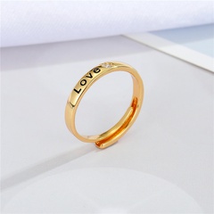 Korea New Simple Golden Letter Love Square Diamond Ring Open Glossy Ring Cross-border Jewelry