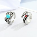 trend punk retro golden red stone feather ring female hollow turquoise open ring crossborderpicture6