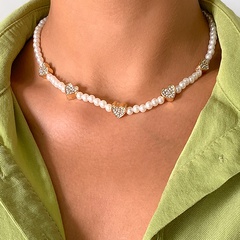 retro imitation pearl woven garden clavicle chain simple love rhinestone stitching necklace