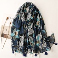 new style cotton and linen feel scarf navy blue big leaf soft fabric printing travel sunscreen shawl silk scarfpicture17