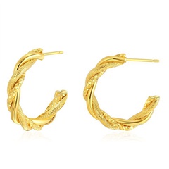 Boucles d'oreilles en or véritable 18 carats classiques minimalistes torsadées à la main géométriques torsadées en cuivre plaqué transfrontalières
