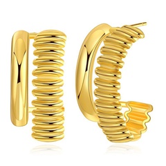 Cross-border new products 18K copper-plated real gold earrings C-shaped stripe niche design minimalist earrings
