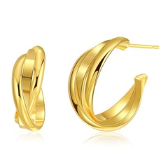 Cross-border classic glossy 18K gold-plated stud earrings three-ring cross semicircle knotted twisted tide stud earrings