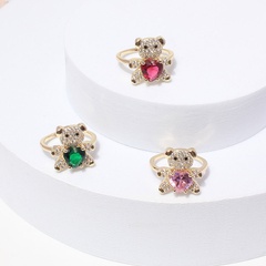 copper-plated love micro-inlaid zircon bear ring personality creative opening adjustable ring
