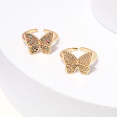 Korean fashion fresh personality ring retro butterfly copper gold-plated adjustable temperament flash diamond ring
