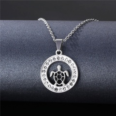 Cross-border new stainless steel turtle necklace creative beach turtle pendant ceramic clay rhinestone necklace wholesale