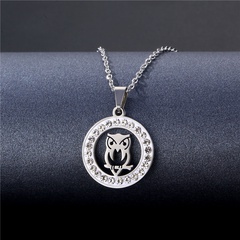 European and American jewelry pendant wholesale cross-border ceramic clay diamond owl necklace stainless steel hiphop clavicle chain