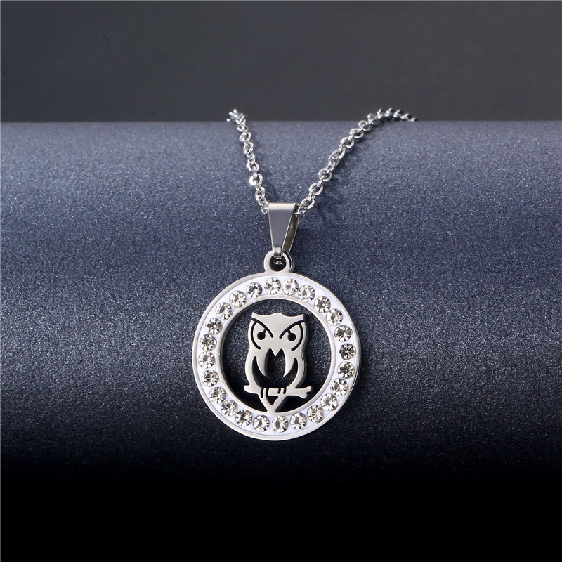 European and American jewelry pendant wholesale crossborder ceramic clay diamond owl necklace stainless steel hiphop clavicle chain