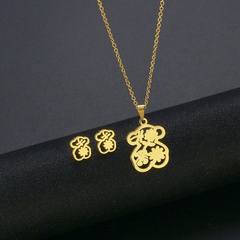 ensemble de boucles d'oreilles collier ours mignon collier en acier inoxydable en or 18 carats bijoux en deux pièces