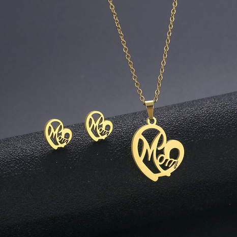 stainless steel heart-shaped Mom necklace earrings set fashion love clavicle chain spot wholesale's discount tags