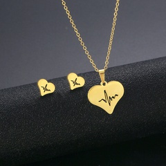 hollow ECG pendant earrings stainless steel heart-shaped jewelry three-piece set