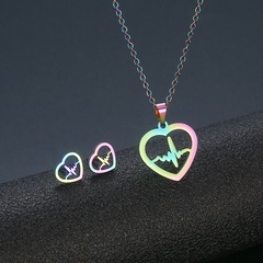 ECG Pendant Stainless Steel Colorful Heart-shaped Clavicle Chain Earring Set