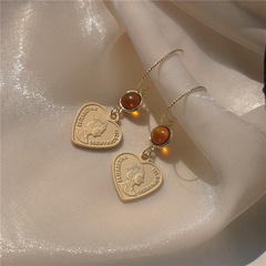 Retro style earrings amber round beads Korean earrings wild fashion earrings