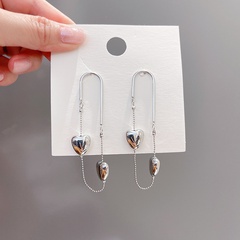S925 silver needle long earrings three-dimensional love earrings temperament personality metallic earrings