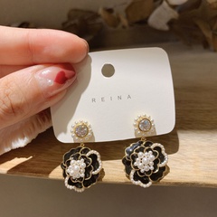 925 Silver Needle Pearl Diamond Drop Oil Flower Earrings Korean Retro Earrings