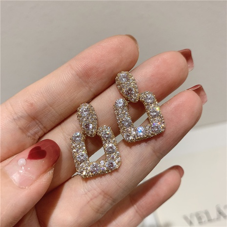 s925 silver needle temperament simple square geometric fashion super flash personality earrings's discount tags