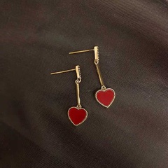 Red love earrings 925 silver needle temperament simple small peach heart earrings Christmas earrings