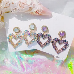 Boucles d'oreilles en diamant de couleur de tempérament d'aiguille d'argent de la Corée du Sud 925 Boucles d'oreilles d'amour exagérées
