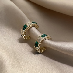 South Korea 925 Silver Needle Emerald Zircon Design Sense Temperament Earrings C-shaped Earrings