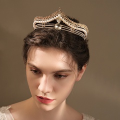 European and American wedding accessories retro palace style alloy crown bridal headdress rhinestone pearl crown