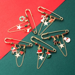 Christmas Pin Color Dripping Oil Santa Claus Elk Snowflake Chain Brooch Tassel Fashion Accessories