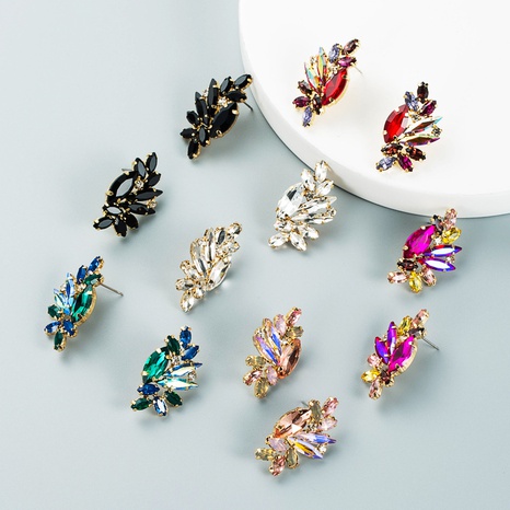 Fashion personality alloy diamond colored rhinestone earrings trend creative earrings cross-border small jewelry's discount tags
