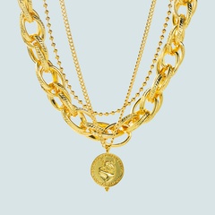Personnalité design rétro pendentif de niche collier chaîne multicouche collier de tempérament en or 18 carats plaqué cuivre
